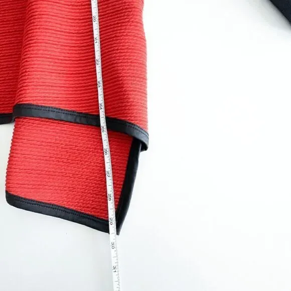 Joseph Ribkoff Women's Leather Sleeve Shawl Collar Open Front Ribbed Jacket Sz 6 - Picture 7 of 7